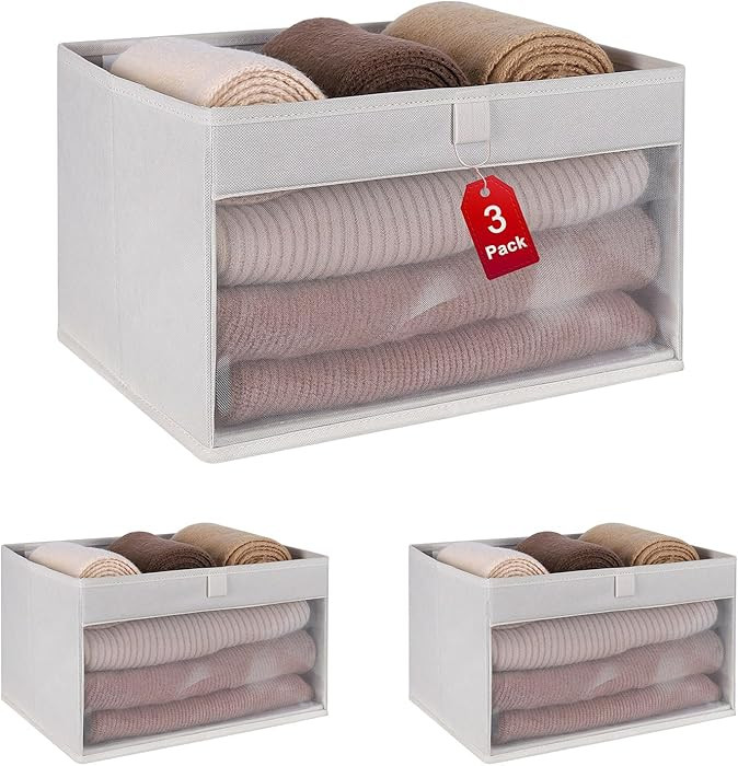 WUIKE Closet Storage Bins, Fabric Organizer Baskets with Clear Window and Handles, Foldable Stora... | Amazon (US)