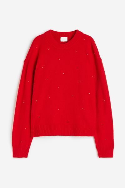 Beaded Sweater - Red/beads - Ladies | H&M US | H&M (US)