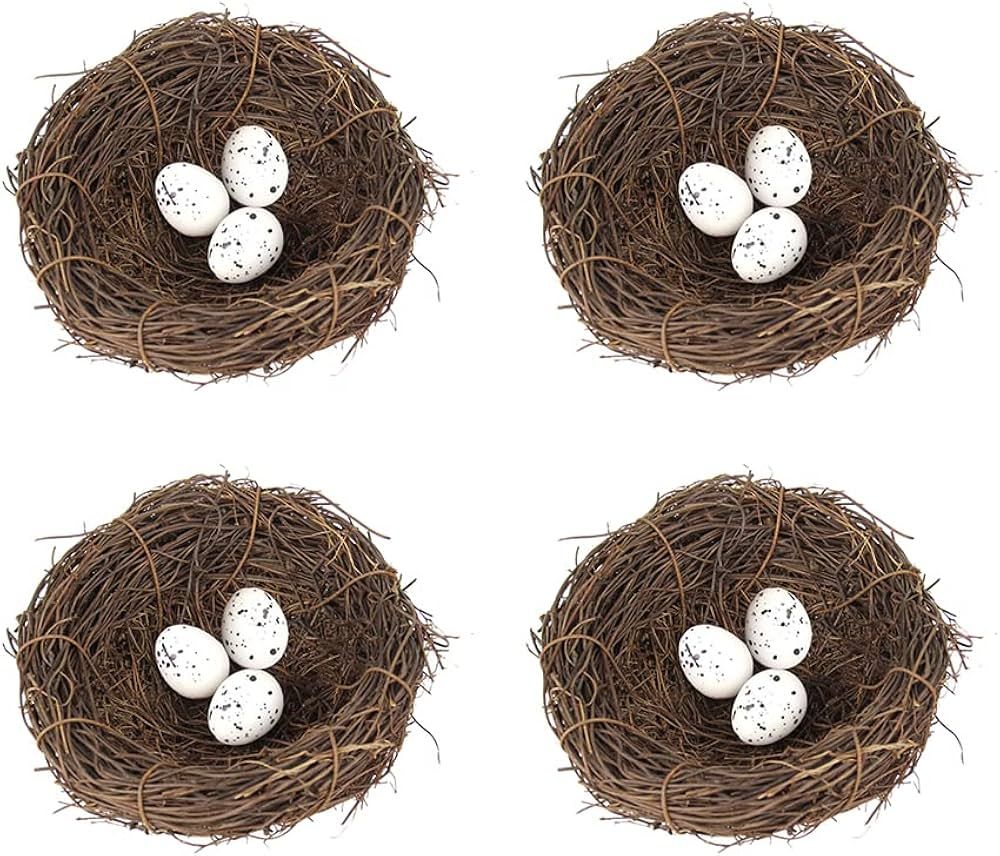 Artificial Birds Nest, 4 Set Handmade Natural Easter Birds Nest Rattan Birds Nest Decor with Foam... | Amazon (CA)