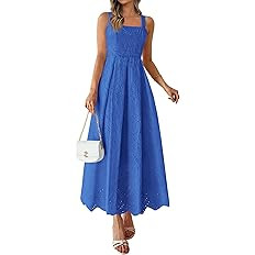 PRETTYGARDEN Womens Sleeveless Maxi Summer Dresses 2026 Hollow Out Eyelet Square Neck Ruffle Flow... | Amazon (US)