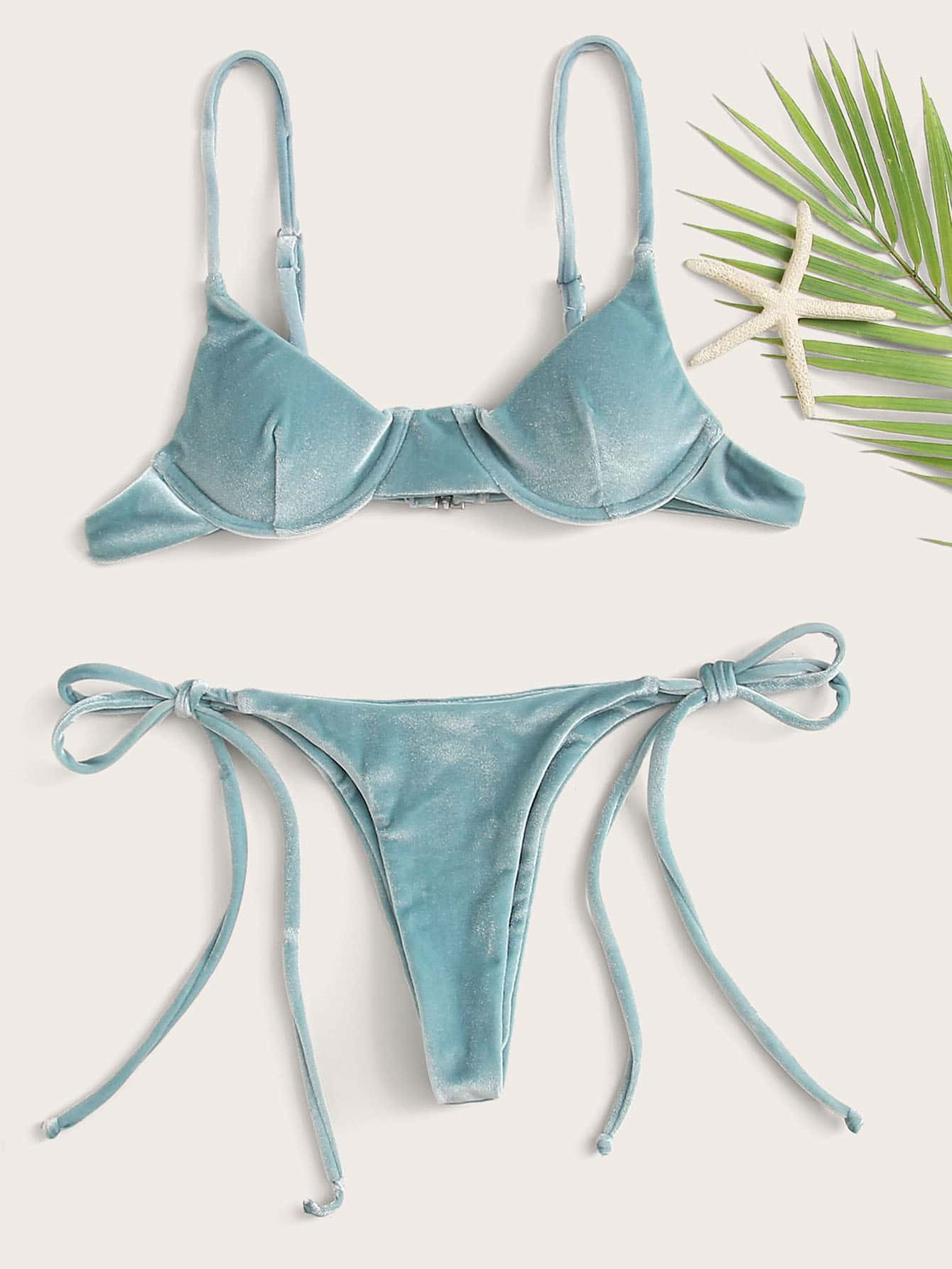 Velvet Underwired Tie Side Bikini Swimsuit | SHEIN