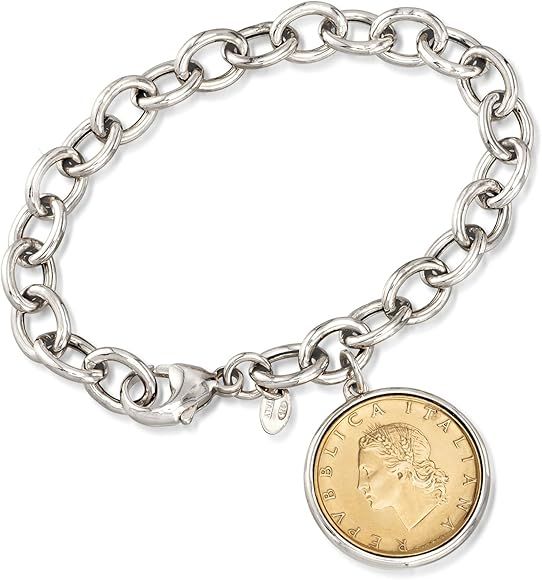Ross-Simons Italian Genuine 20-Lira Coin Charm Bracelet in Sterling Silver. 8 inches | Amazon (US)