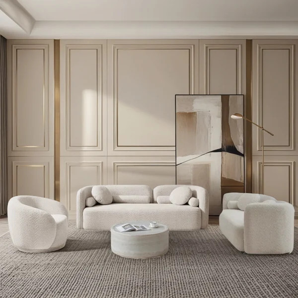 Modern Upholstered Boucle 3-piece Sofa Set, 5-seater With 360° Swivel Chairs | Wayfair North America