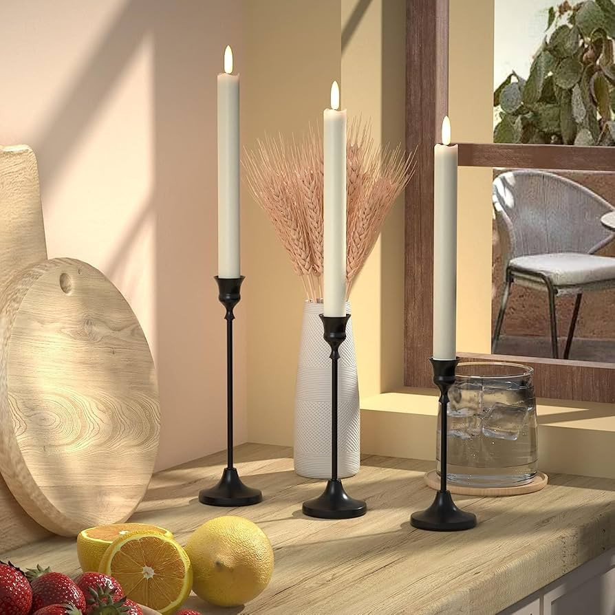 GenSwin 6 Pack Flameless Taper Candles with Remote & Black Candle Holders | Amazon (US)