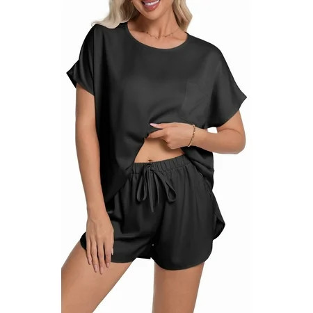 DAKIMOE Silk Satin Pajama Set for Women 2 Piece Lounge Pjs Shorts Matching Summer Soft Sleepwear | Walmart (US)
