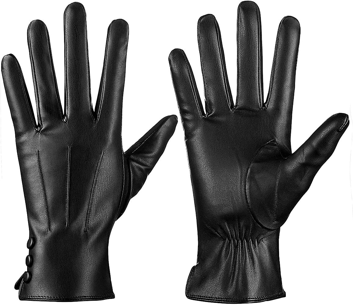 ISHISBEB Leather Gloves for Women Winter Warm Gloves Touch Screen Warm Wool Lined Texting Driving... | Amazon (US)