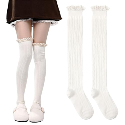 Quilax White Women's Thigh High Lace Boot Socks, Knee High Warmer Socks for Women for Daily Wear, Cosplay | Amazon (US)