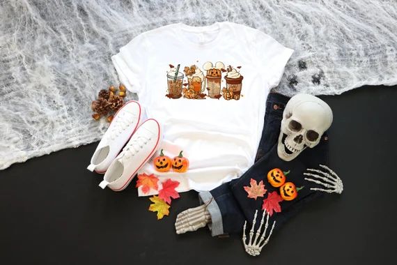 Fall Coffee Shirt, Cute Halloween Fall Shirt, Mouse Ears Coffee Lover Shirt, Pumpkin Spice Latte ... | Etsy (US)