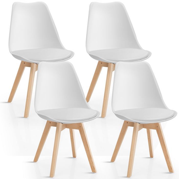 Costway Set of 4 Dining Chair Mid Century Modern Shell PU Seat w/ Wood-Leg White | Target