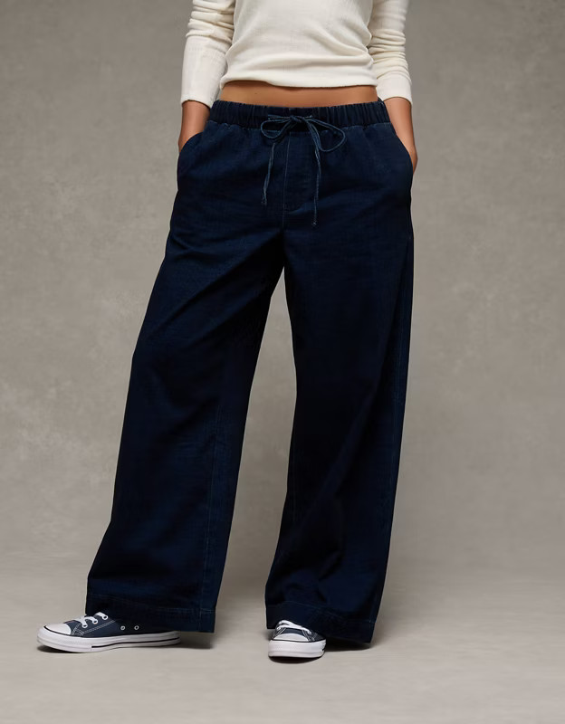 AE Cozy Dreamy Drape Low-Rise Ultra Wide-Leg Jean | American Eagle Outfitters (US & CA)