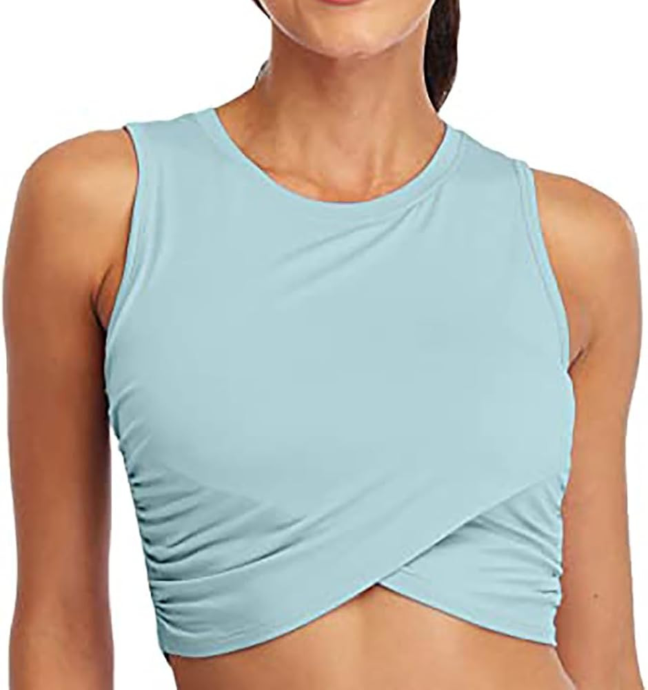 Women's Casual Solid Color Sports Sleeveless Yoga Casual Crop Vest Slim Fit Crew Neck Workout Yog... | Amazon (US)