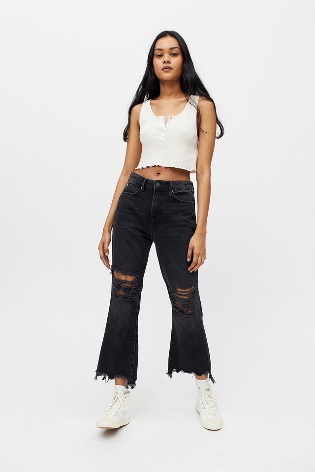 BDG Wilco High-Waisted Cropped Flare Jean – Destroyed Black Denim | Urban Outfitters (US and RoW)