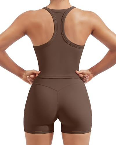 SUUKSESS Women 2 Piece Workout Sets High Waisted Biker Shorts with Pockets Built in bra Racerback... | Amazon (US)