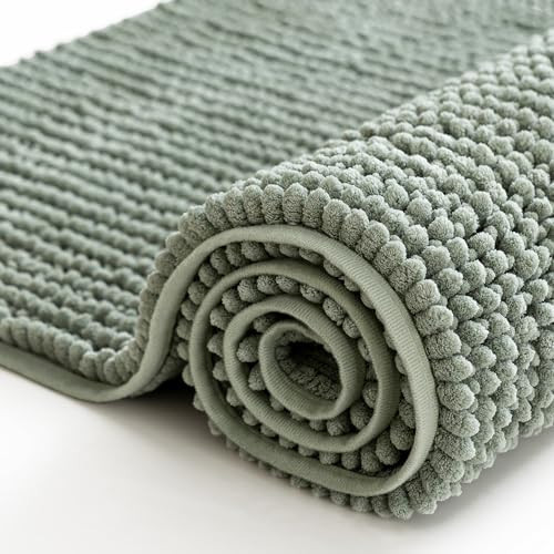 Turquoize Bathroom Rugs Non-Slip Chenille Bath Mat for Bathroom 20 x 32 Inches Extra Soft and Absorbent Shaggy Bath Rugs, Machine Washable Perfect for Bathtub, 32" X 20", Sage-New Weave | Amazon (US)