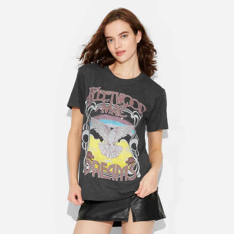 Women's Fleetwood Mac Short Sleeve Graphic T-Shirt - Gray XL: Cotton Polyester Blend, Crew Neck, ... | Target