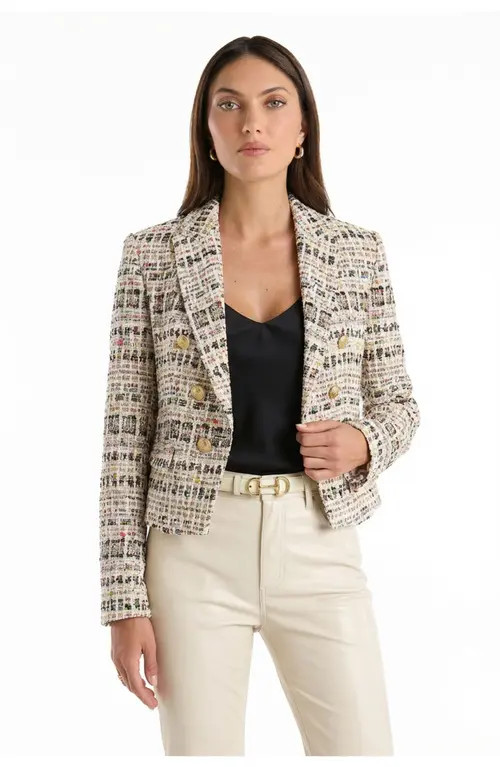 The Noli Shop Gabrielle Double Breasted Tweed Blazer in Ecru at Nordstrom, Size Medium | Nordstrom