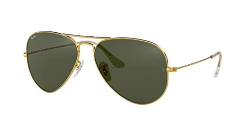 Ray-Ban RB3025 Aviator Large Metal 58MM Gold/Crystal Lens Gray Green Sunglasses + Bundle with Designer iWear Kit | Amazon (US)