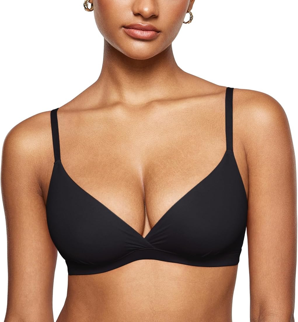 INLYRIC Women's Inbarely Triangle Bralette Comfortable Unlined V Neck Wireless Smoothing Bra Top ... | Amazon (US)