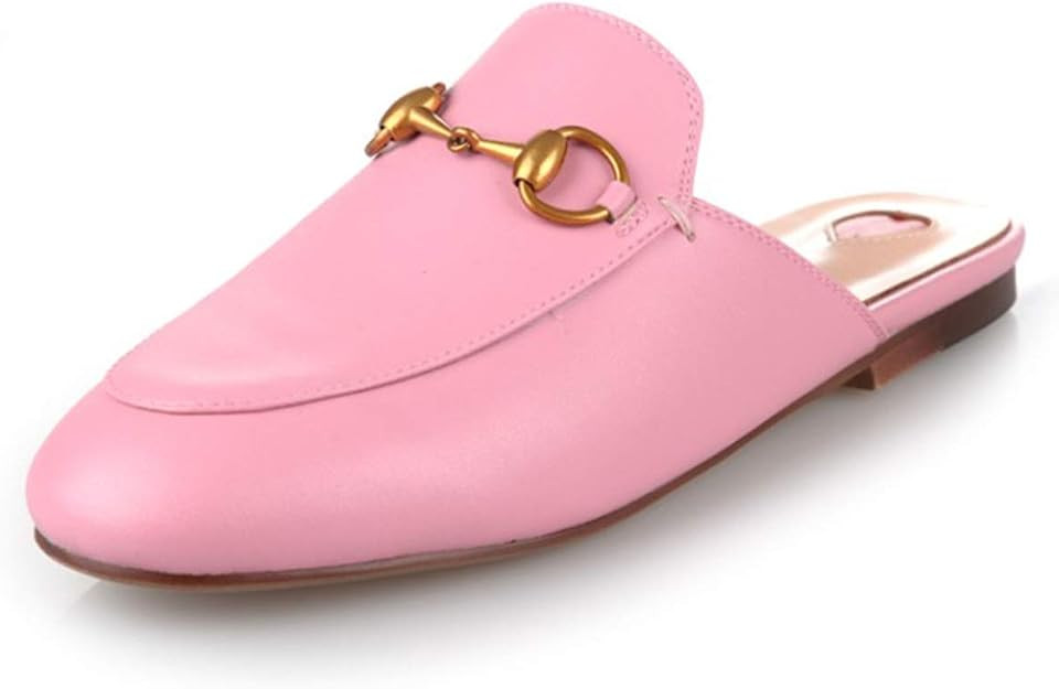LaRosa Women's Red Heart Flat Loafers Metal Buckle Backless Slip On Slippers Sandals | Amazon (US)
