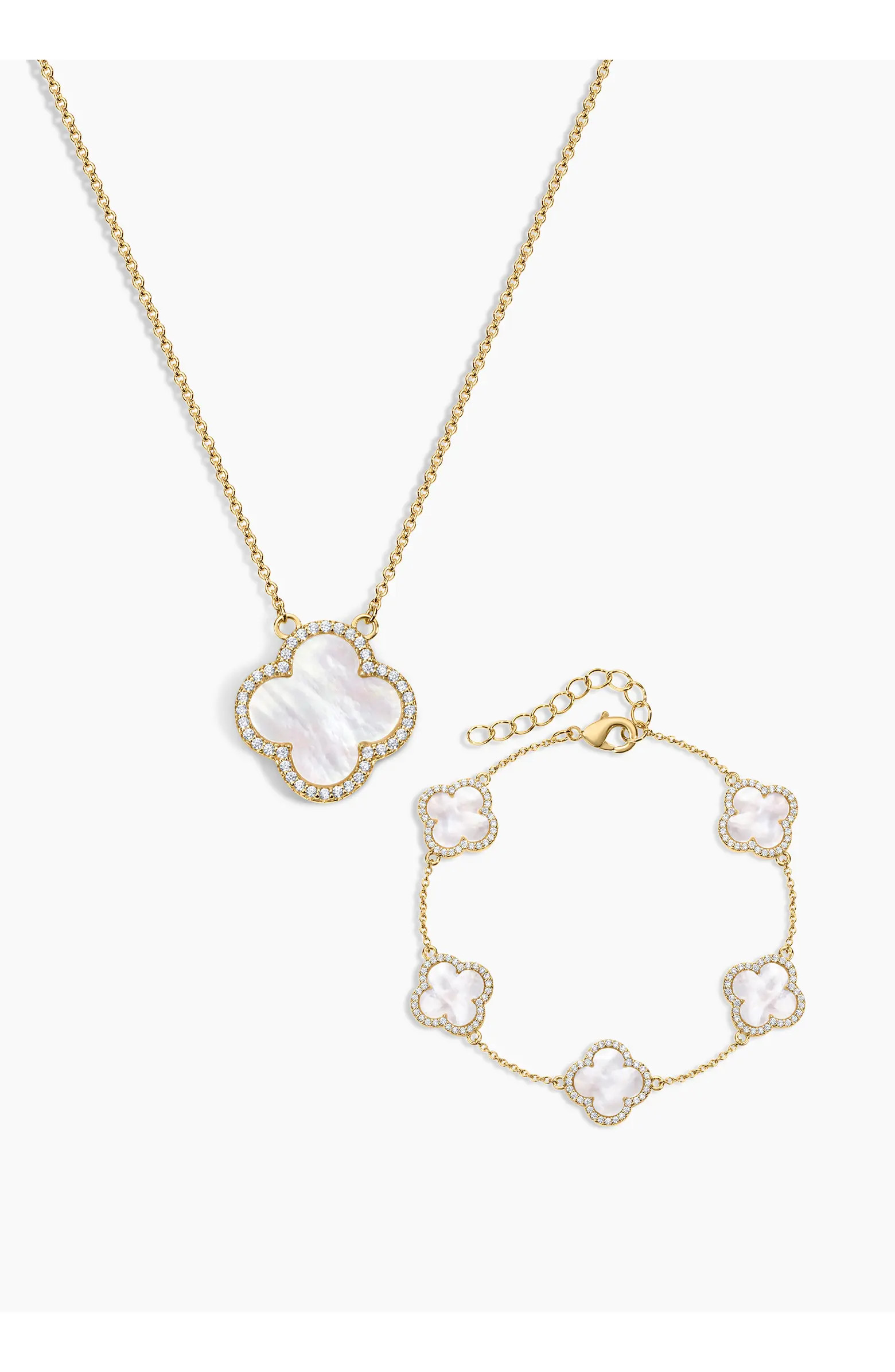 Electric Picks Icon White Clover Bracelet and Necklace - Set of 2 | Nordstrom | Nordstrom