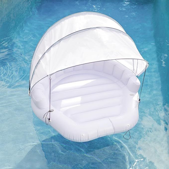 Comfy Floats Inflatable Cabana - 2 Person Pool Float with Detachable Fabric Sun Shade, Backrest, ... | Amazon (US)