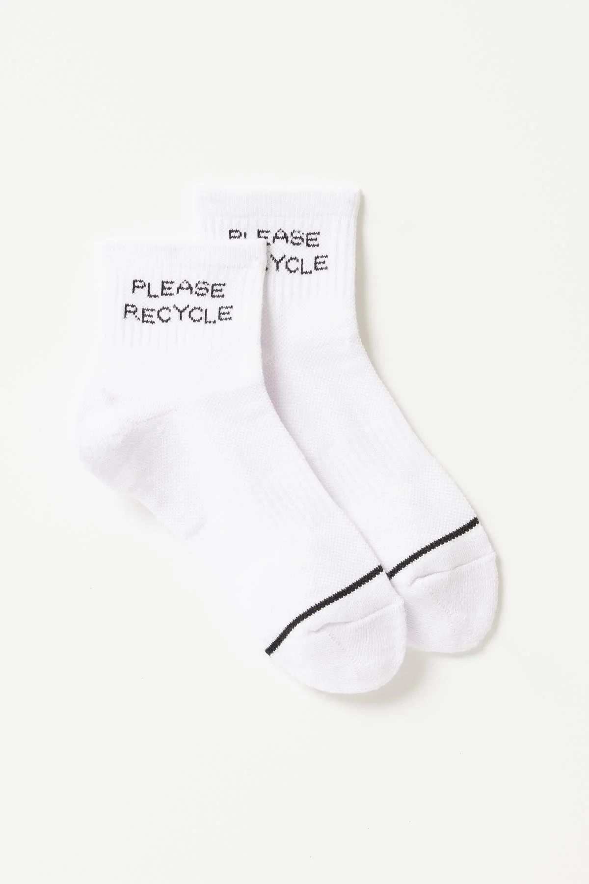 White Please Recycle Quarter Crew Sock | Girlfriend Collective