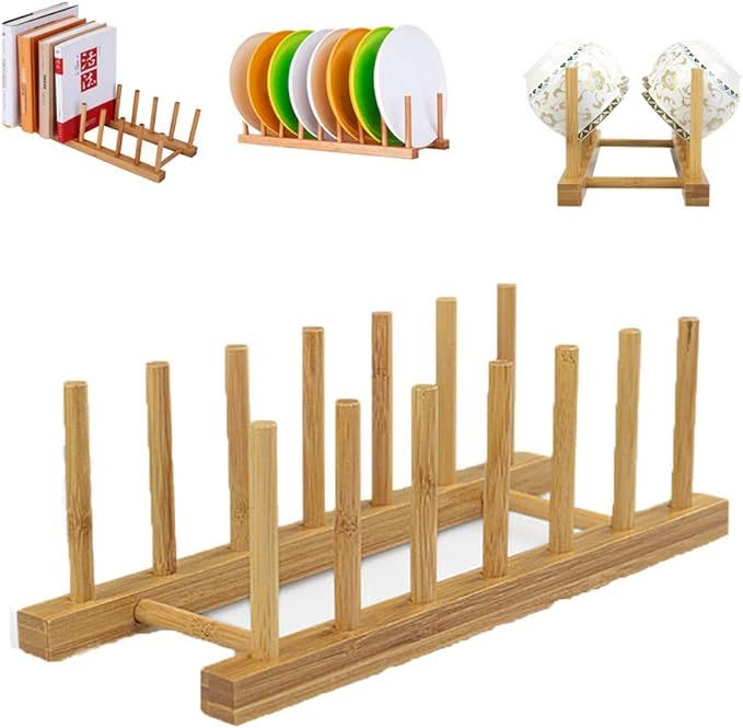 Natural Bamboo Dish Rack, Kitchen Drawer Organizer, Cutting Boars Cabinet Plate Cooking Lid Dry D... | Amazon (US)