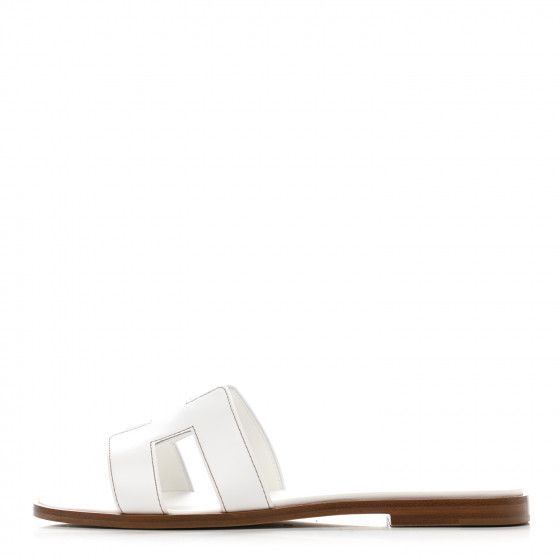HERMES Box Calfskin Oran Sandals 37.5 White | FASHIONPHILE | Fashionphile