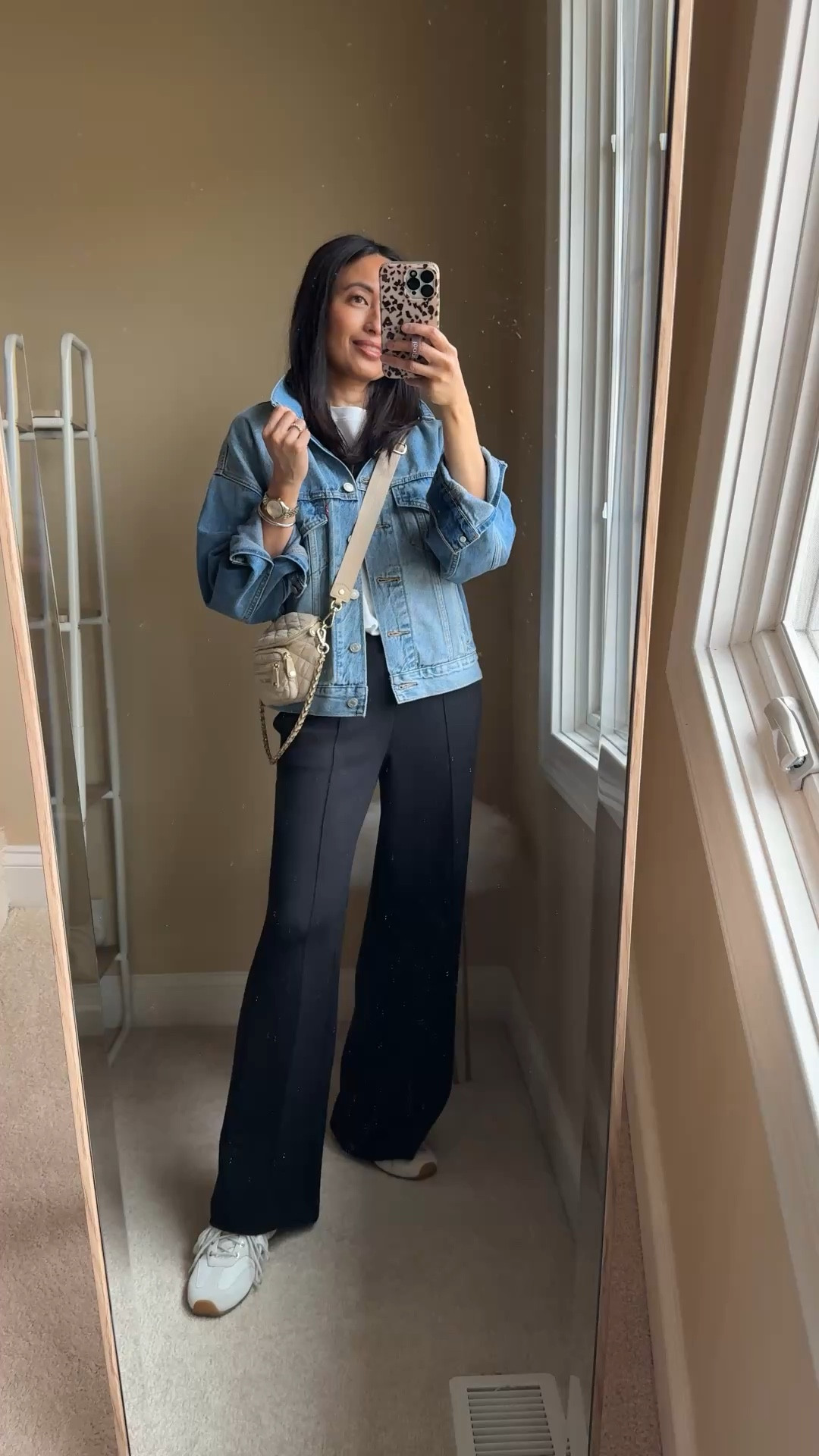 Spring outfit. Spring jacket. Denim jacket is on sale today 20% off with code HAPPY20. Oversized, classic style. True to size. 
Linked exact black pants also on sale today 20% off with code HAPPY20. 
I sized down  

#LTKOver40 #LTKootd #LTKTravel