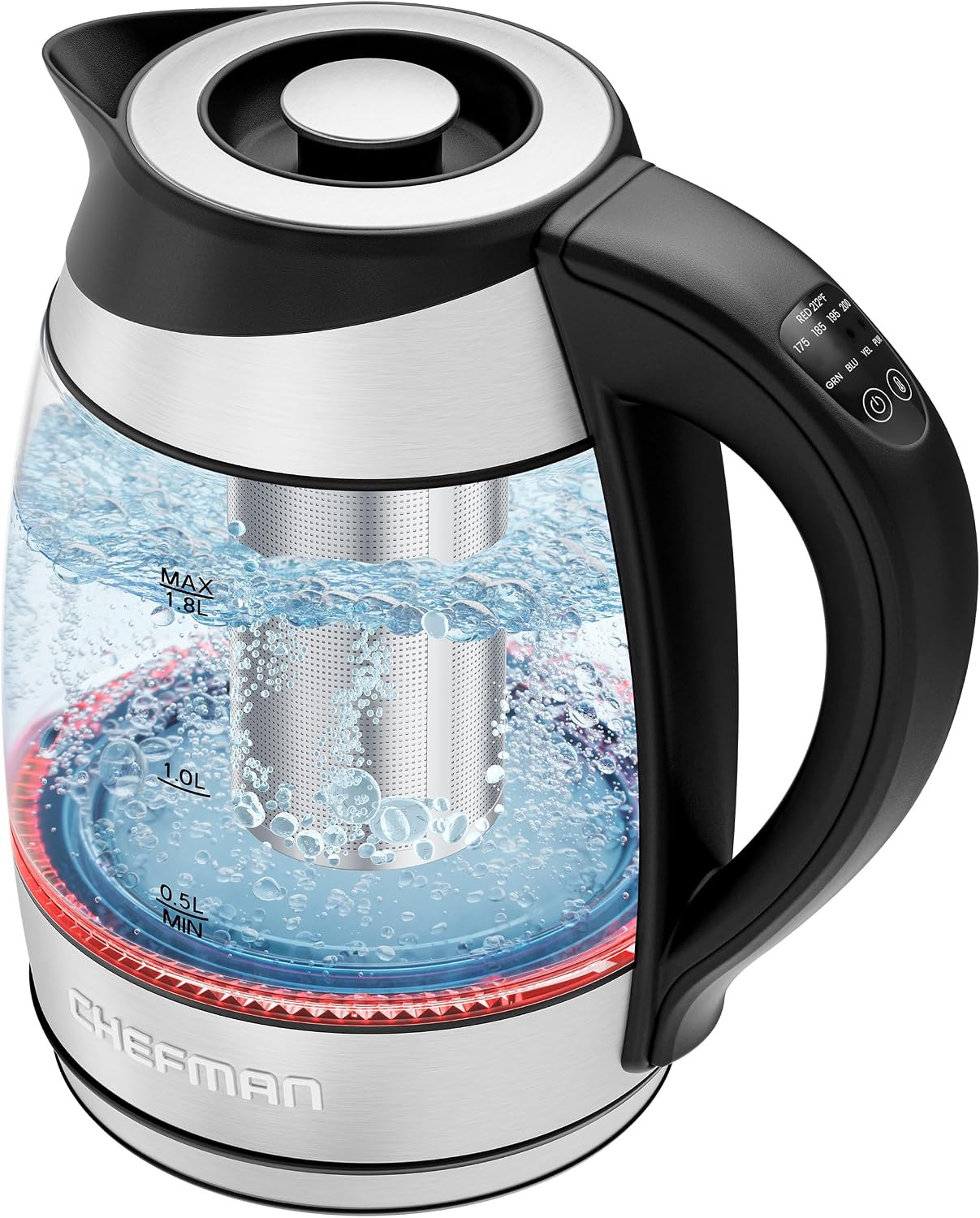 Chefman Electric Kettle with Temperature Control, 5 Presets LED Indicator Lights, Removable Tea Infuser, Glass Tea Kettle & Hot Water Boiler, 360° Swivel Base, BPA Free, Stainless Steel, 1.8 Liters | Amazon (US)