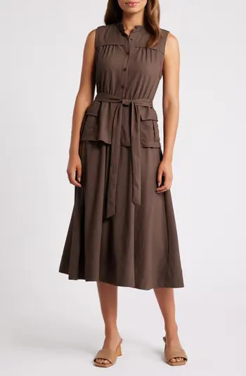Mila Mae Tie Belt Sleeveless Midi Dress | Nordstrom | Nordstrom