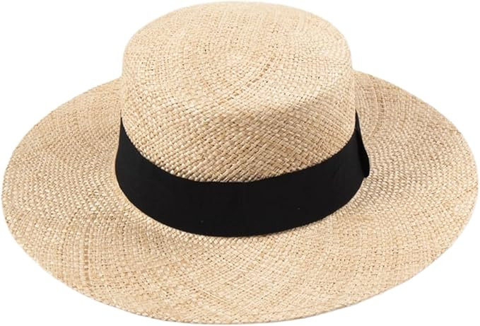 Women Boater Sun Hat Wide Brim Woven Sun Hat Trimmed with Ribbon UPF 50+ Sun Protection Summer Va... | Amazon (US)