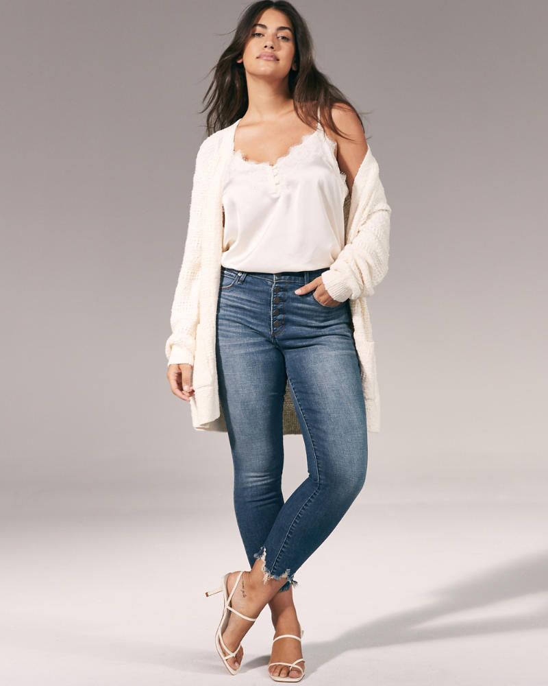 Button Front High Rise Super Skinny Ankle Jeans | Abercrombie & Fitch US & UK