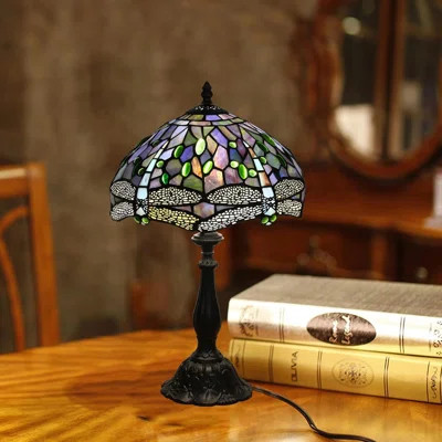 Tiffany Stained Glass Blue Dragonfly Table Lamp With 3-Way Color Temperatures, E26 LED Bulb Included, Handmade Art Nouveau Design For Bedroom, Office, | Wayfair North America