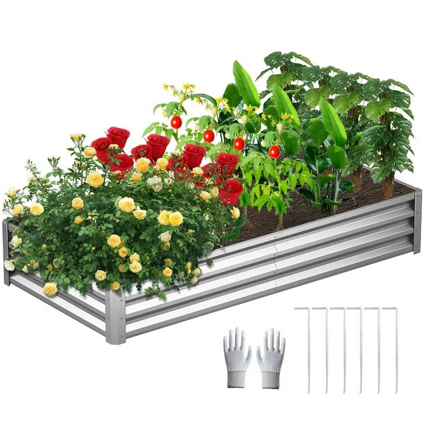 YEOPGYEON 72"x36"x12" Raised Metal Garden Bed,Galvanized Outdoor for Vegetables Flowers Herb, Ste... | Walmart (US)