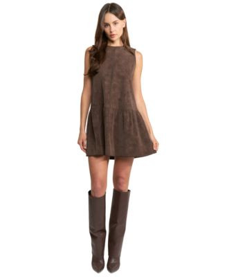 En Saison Women's Pauline Sleeveless Round Neck Mini Dress - Dark Brown | Macy's