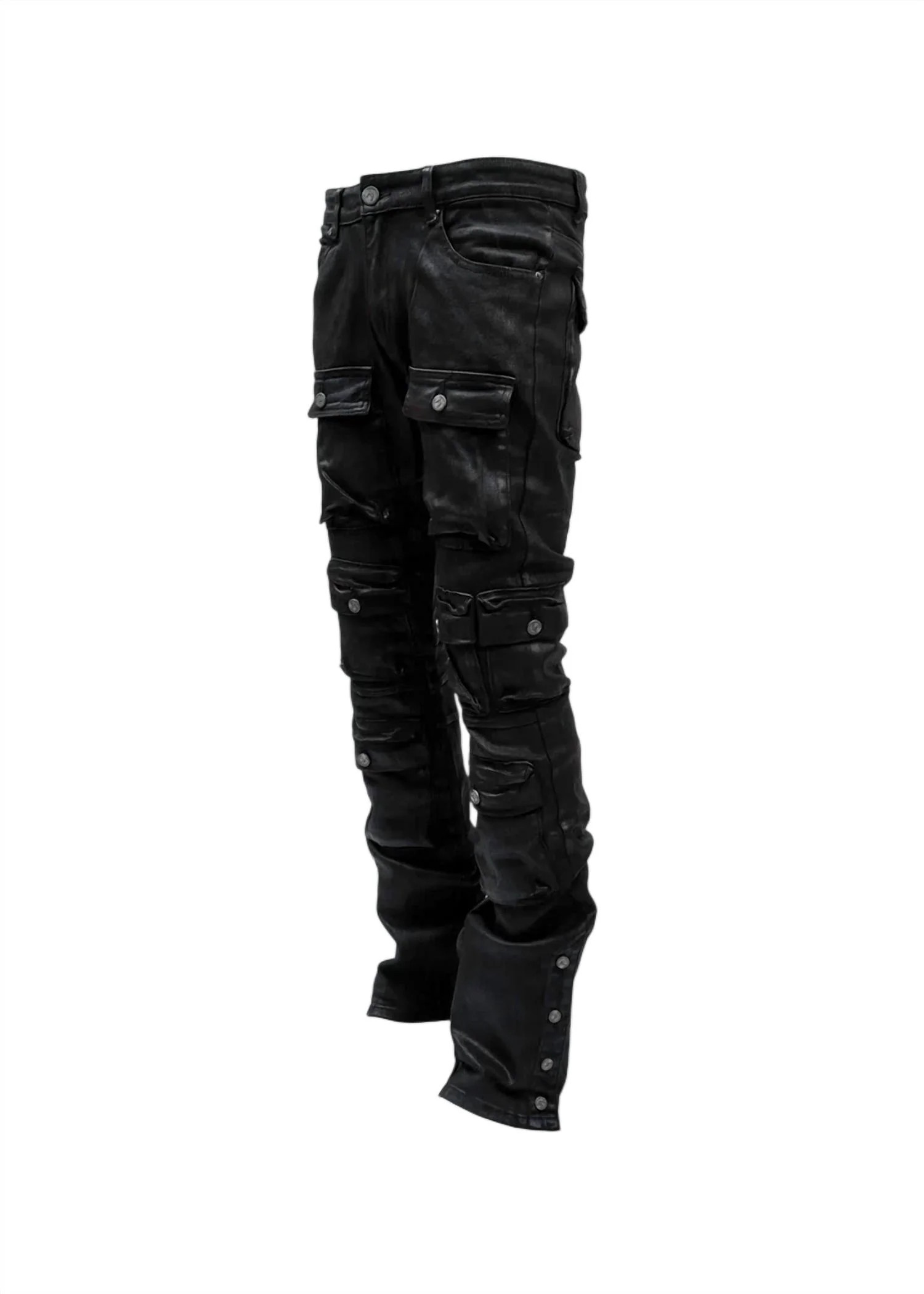 Men's Coated Cargo Jeans In Black | Shop Simon