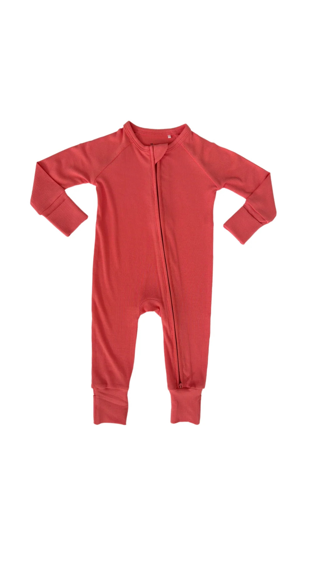 Sugar Coral Ribbed Zipper Romper | In My Jammers