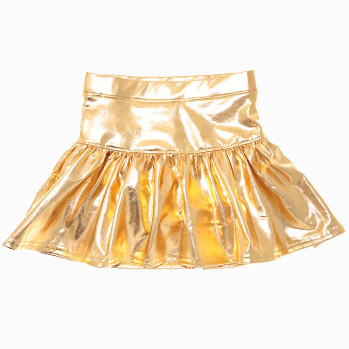 Azarhia Slick Metallic Gathered Skort - Gold | JoJo Mommy