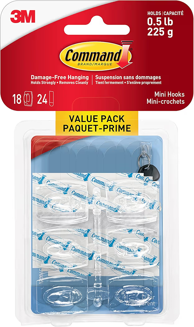 - Clear Hooks & Strips, Plastic, Mini, 18 Hooks & 24 Strips/Pack | Amazon (US)