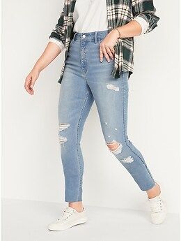 Extra High-Waisted Rockstar 360° Stretch Super Skinny Ripped Cut-Off Jeans for Women | Old Navy (US)