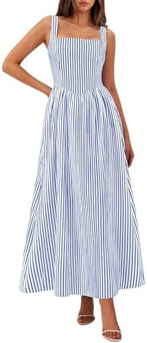 PRETTYGARDEN Women's Maxi Dress Summer Striped Sundress 2026 Spring Smocked A Line Long Flowy Bea... | Amazon (US)