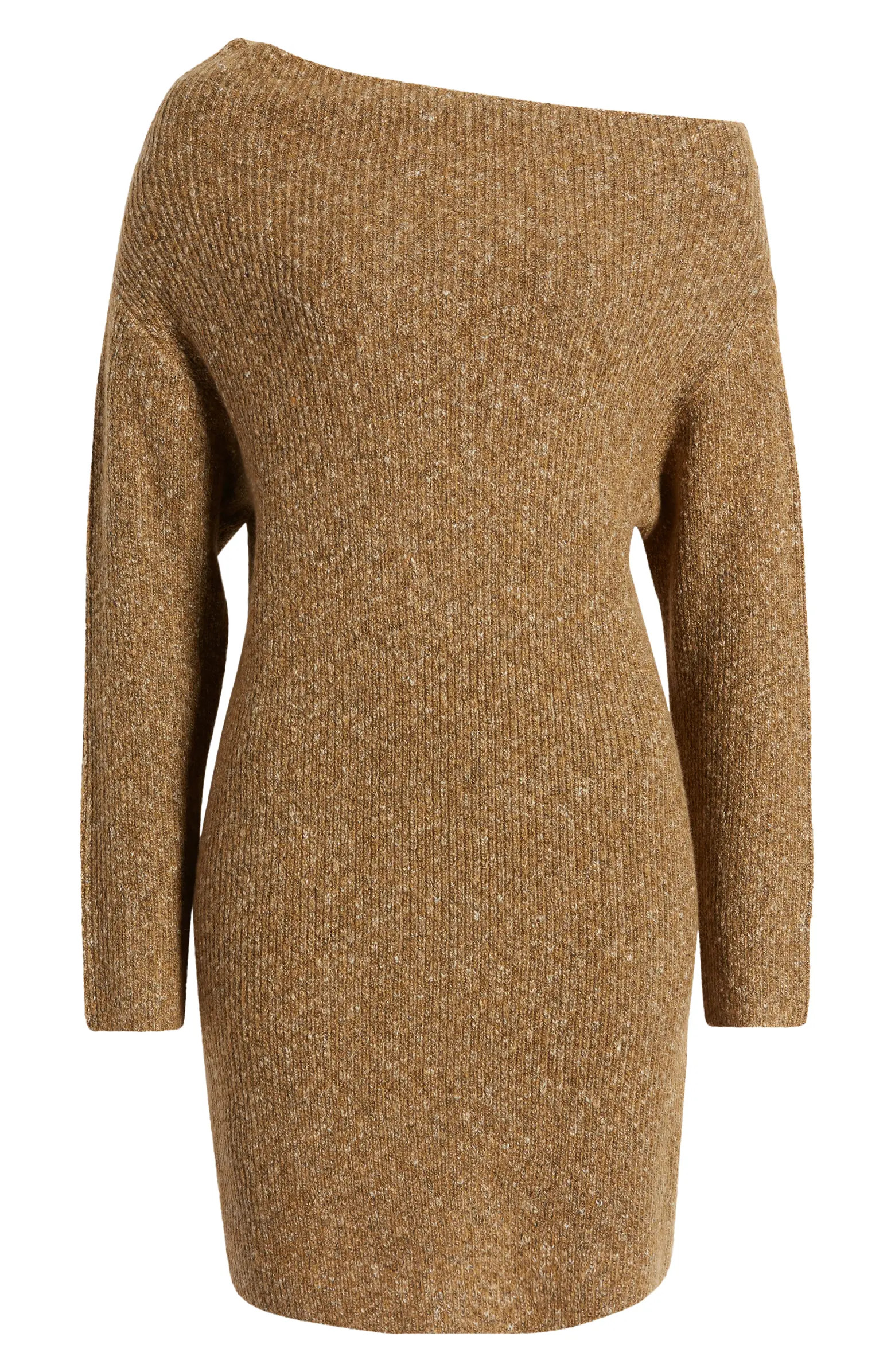 One-Shoulder Long Sleeve Rib Sweater Dress | Nordstrom