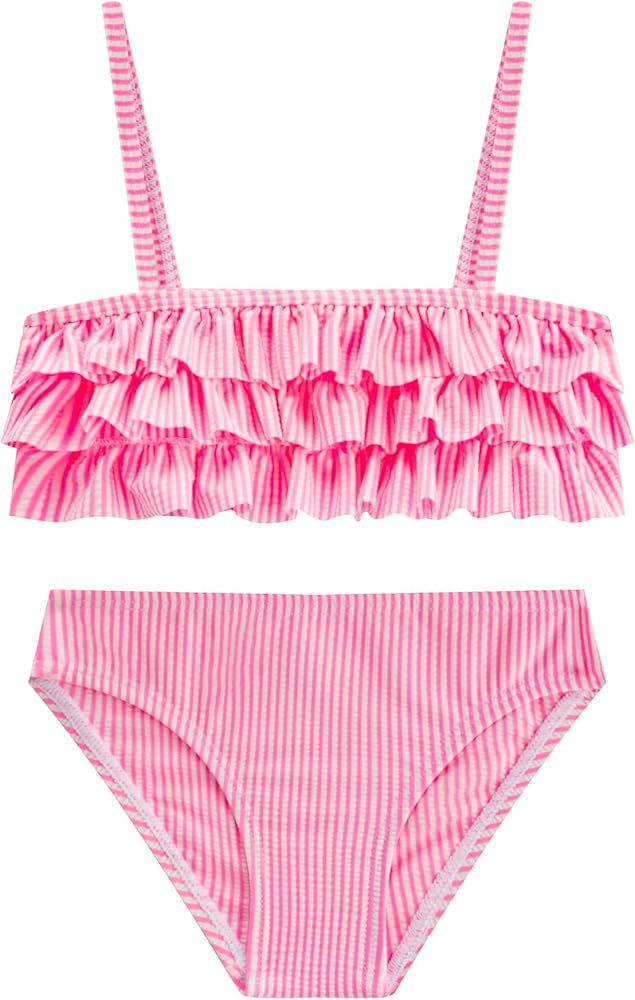LIZENS Girls Two Piece Striped Bikini Set Swimwear Flounce Ruffle Trim 2-12Years Beach Bathing Sw... | Amazon (US)