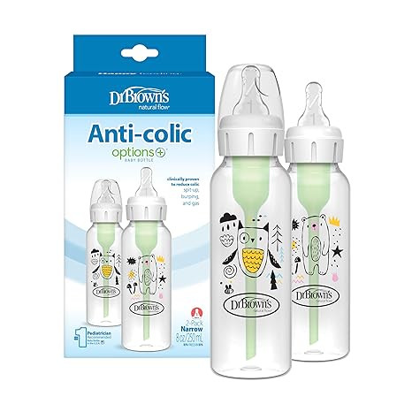 Dr. Brown's Natural Flow Anti-Colic Options+ Narrow Baby Bottle, Bear & Owl, 8 oz/250 mL, with Le... | Amazon (US)