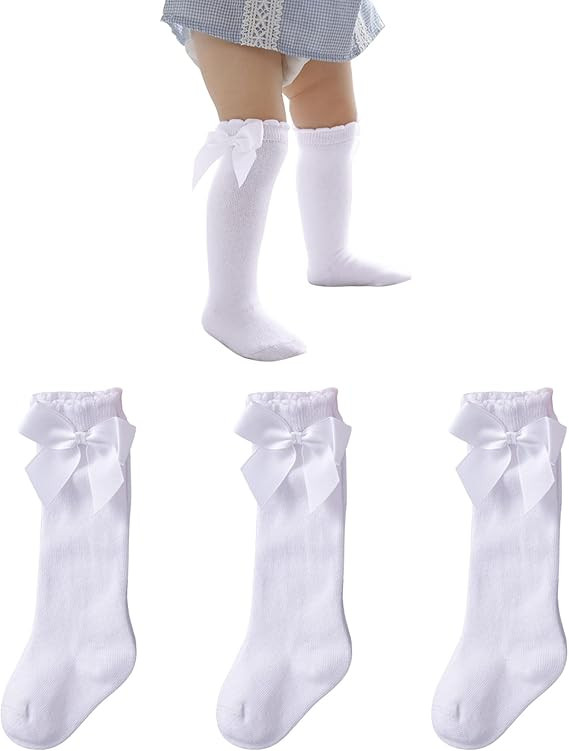 Century Star Baby Knee High Socks Girls Bow Ruffled Tube Socks Toddlers Infant School Uniform Leg... | Amazon (US)