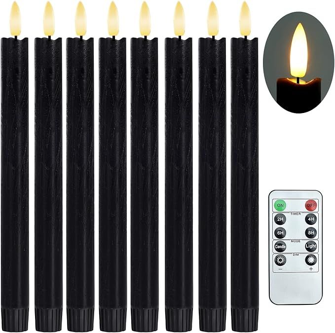 SHYMERY Black Flameless Candles,Halloween Candles,8 Pack Real Wax Flameless Taper Candles with Re... | Amazon (US)