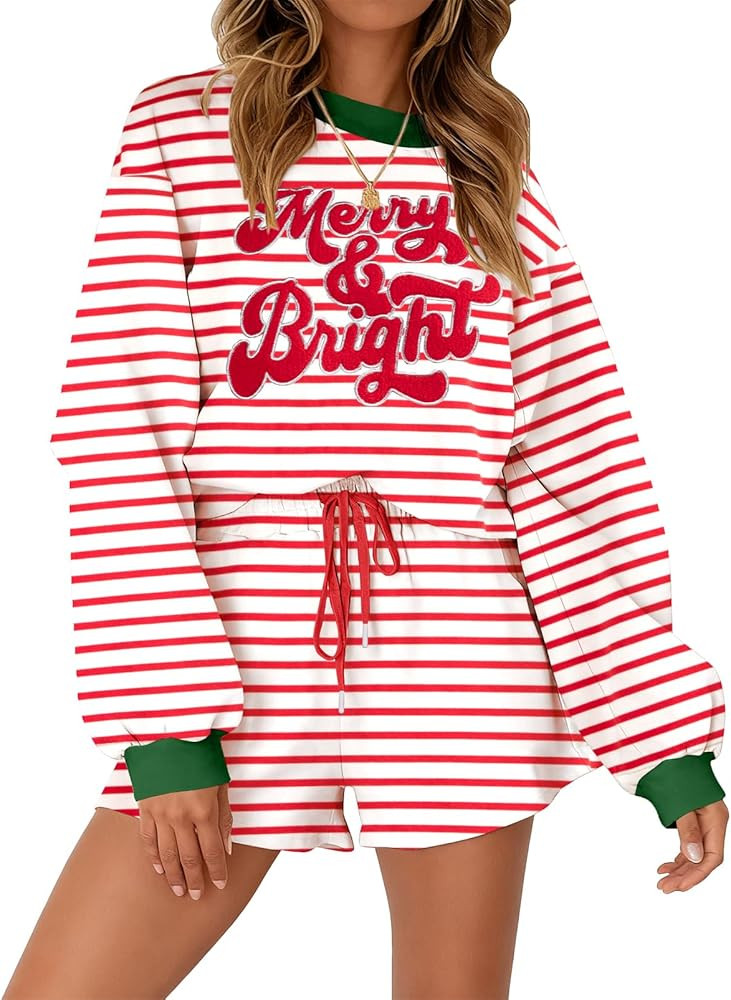 MYHALF Women 2 Piece Outfits Christmas Sweat Shorts Sets 2025 Oversized Casual Lounge Matching Se... | Amazon (US)