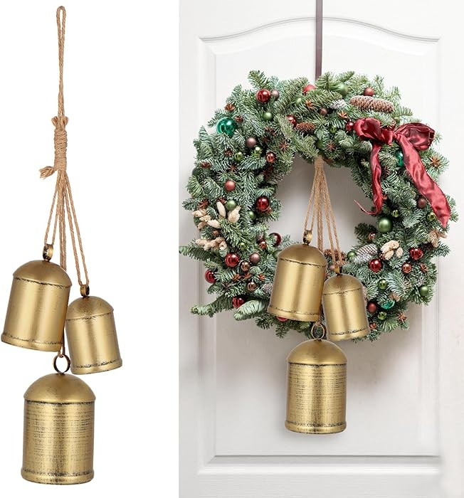 Forwe Christmas Bells Vintage Gold Brass Bells on Jute Rope Rustic Christmas Decoration(Gold) | Amazon (US)