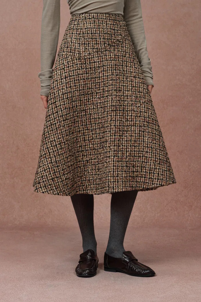 Kari Plaid A Line Skirt in Merino Wool Check | Fabrique